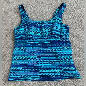 Lands End Square Neck Tankini Swimsuit Top Adjustable Straps Sz 16 D